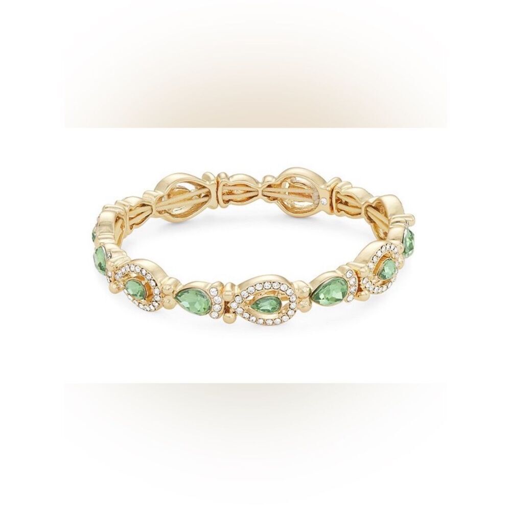 New You’re Invited Gold-Tone Bracelet with Green Teardrop Stones and Crystal A